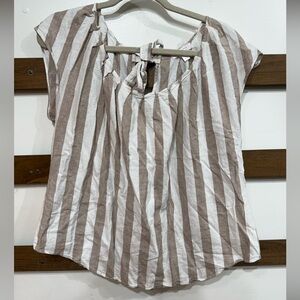 LC Lauren Conrad Beige and White Striped Blouse
